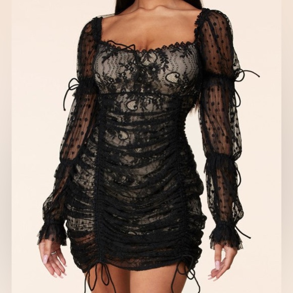 Lace Black Long Sleeve Mini Dress